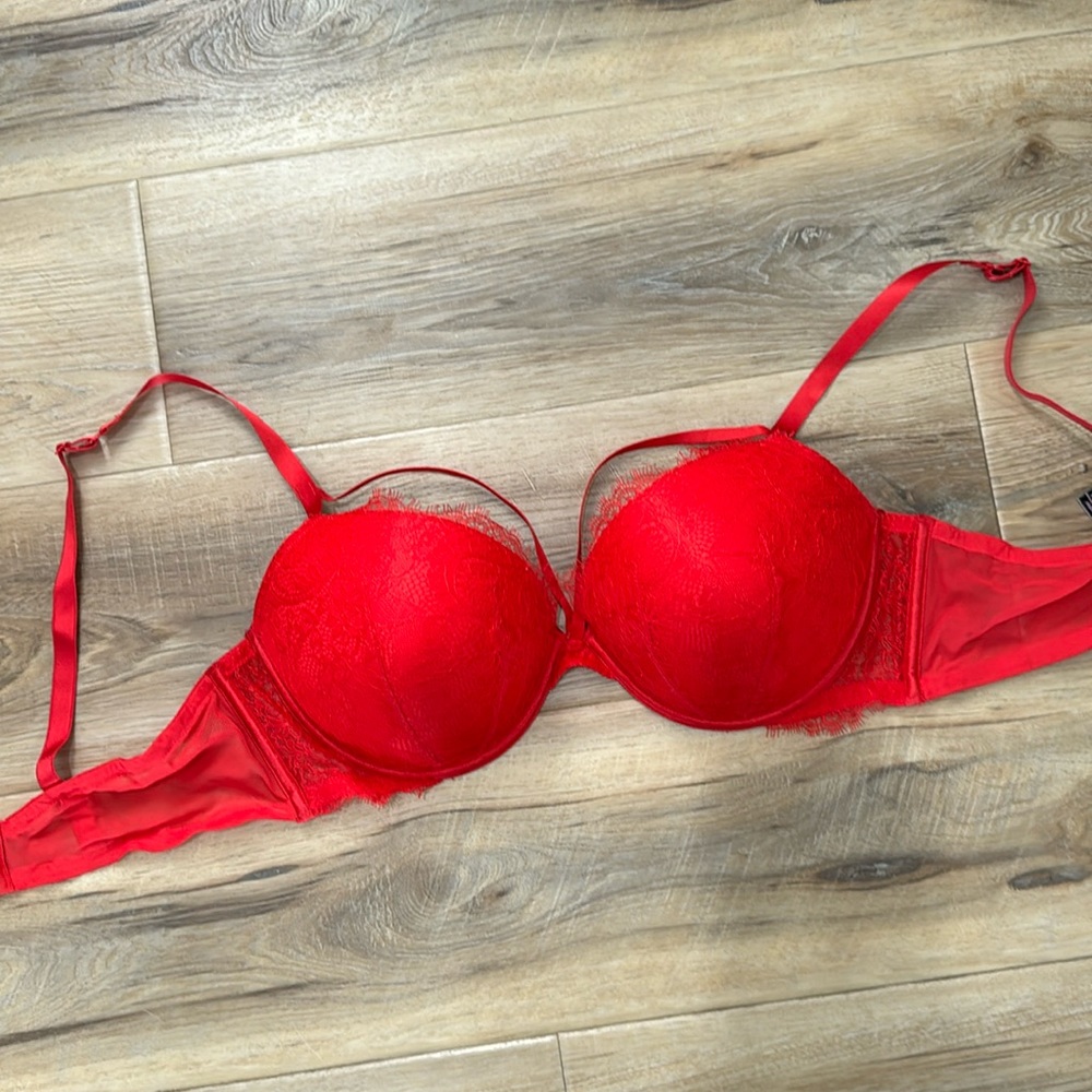 Red lace VS push up bra